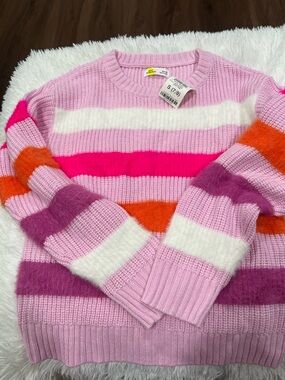 Epic Threads Pink & Multicolor Striped Crewneck Sweater